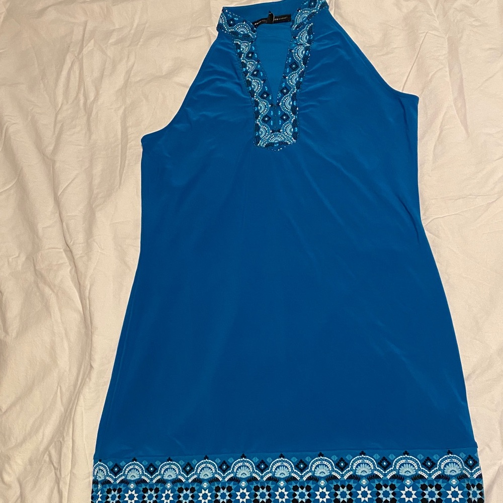 White House Black Market Teal Dress with Embroidered Detail